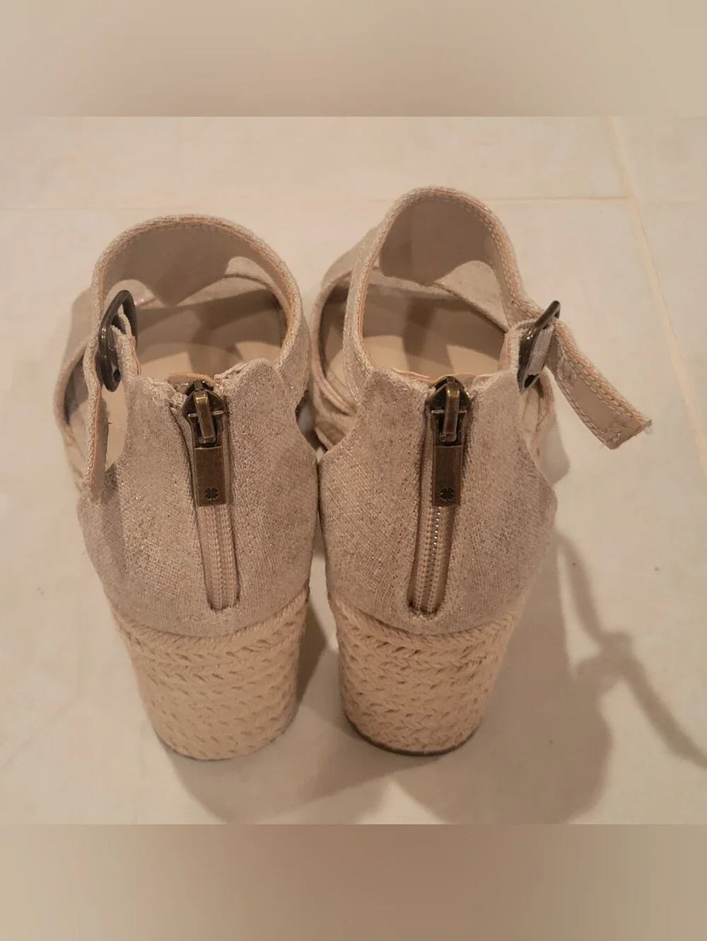 New Lucky Brand Size 8 Wedge Sandals Metallic Linen Womens Ladies Espadrille
